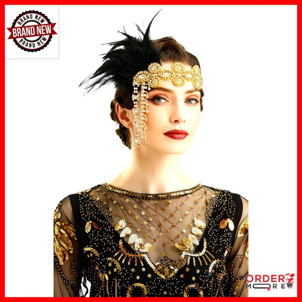 Feather Crystal Flapper Headband 1920s Gatsby Party Accessory One Size